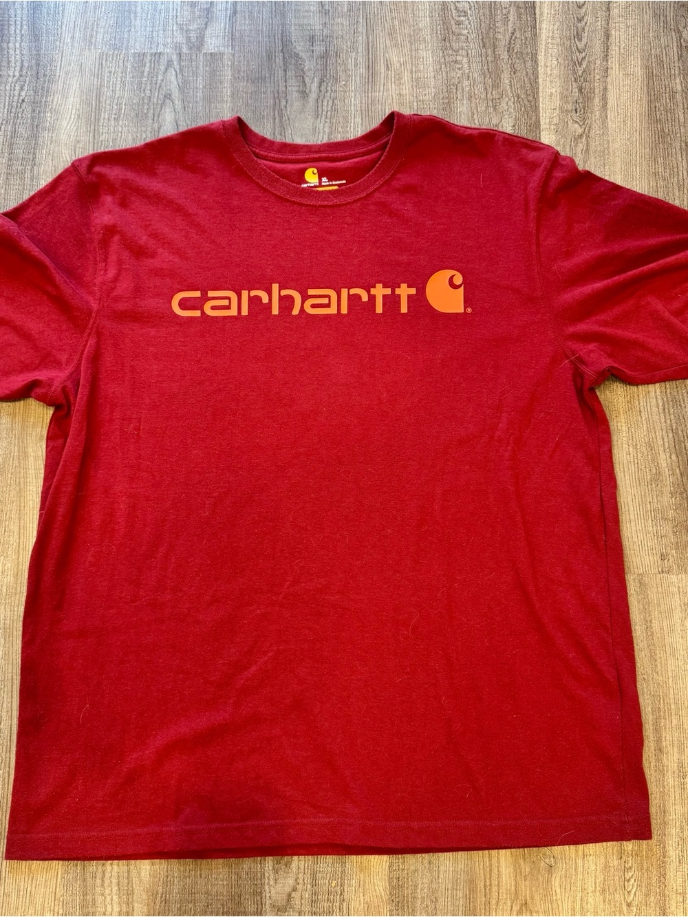 Carhartt Men’s Red Short-Sleeve Tee with Orange Logo
